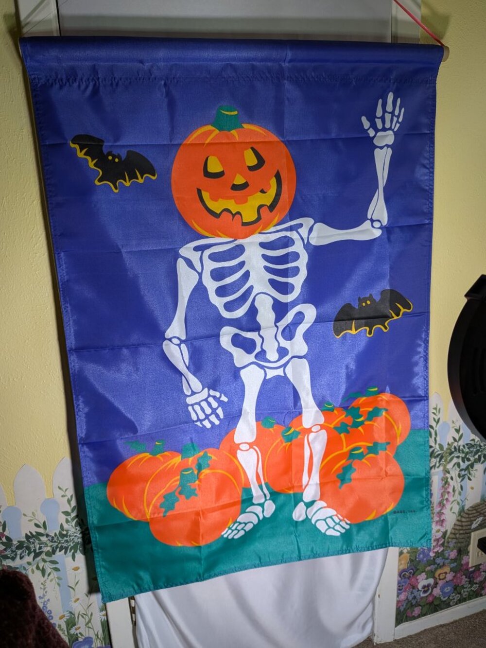 VTG American Greetings Halloween Bat Pumpkin Head Skeleton House Flag Banner